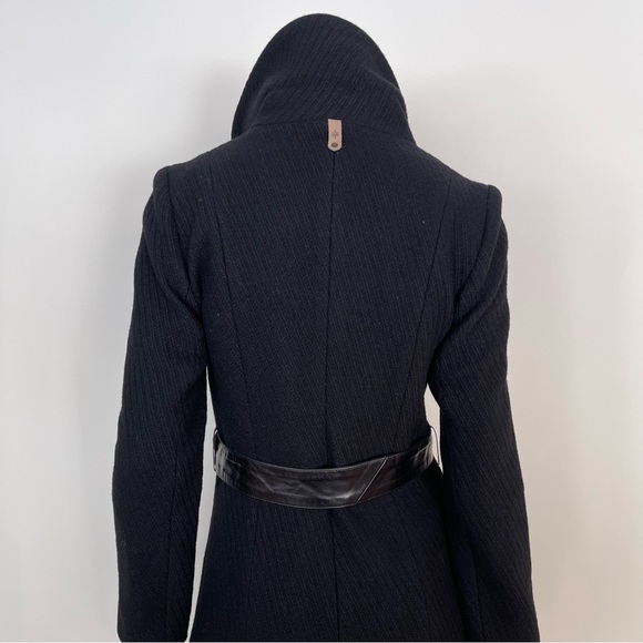 MACKAGE Funnel Neck Asymmetrical Zip Belted Wool Coat in Black - Picture 10 of 12